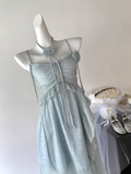 blue suspender dress women's summer new style seaside holiday beach dress SD262