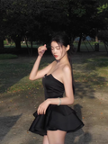 A line Strapless Little Black Dress Hoco Dresses Short Birthday Outfits SD266