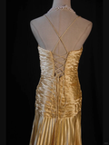 A Line Halter Gold Satin Beads Long Evening Dress Prom Dresses SD2701 HZ0628