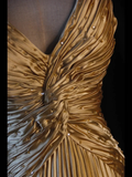 A Line Halter Gold Satin Beads Long Evening Dress Prom Dresses SD2701 HZ0628