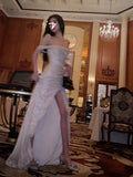 Mermaid Off The Shoulder Sequin Slit Long Prom Dress SD2704 HZ0628