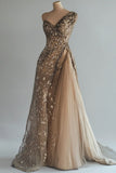 Ball Gown One Shoulder Champagne Tulle Long Party Dress Prom Dresses SD2707 HZ0628