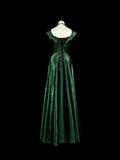 A Line Sweetheart Ruffles Long Evening Dress Green Velvet Prom Dresses SD2742 HZ0628