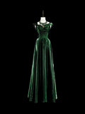 A Line Sweetheart Ruffles Long Evening Dress Green Velvet Prom Dresses SD2742 HZ0628
