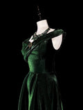 A Line Sweetheart Ruffles Long Evening Dress Green Velvet Prom Dresses SD2742 HZ0628