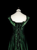A Line Sweetheart Ruffles Long Evening Dress Green Velvet Prom Dresses SD2742 HZ0628