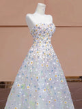 Balll Gown Sweetheart Floral Tulle Long Evening Dress Prom Dresses SD2749