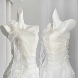 Sheath One Shoulder White Holiday Dresses Short Ruffles Birthday Outfits SD274