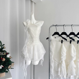 Sheath One Shoulder White Holiday Dresses Short Ruffles Birthday Outfits SD274