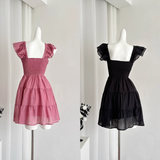 A line Sleeveless Holiday Dresses Short Ruffles Pink Birthday Outfits SD275