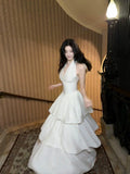 A Line Ruffles Ankle Length White Evening Dress Prom Dresses SD2752