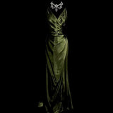 Mermaid Spaghetti Straps Satin Green Long Evening Dress Prom Dresses SD2754