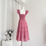 A line Sleeveless Holiday Dresses Ankle Length Ruffles Pink Birthday Outfits SD276