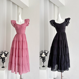 A line Sleeveless Holiday Dresses Ankle Length Ruffles Pink Birthday Outfits SD276
