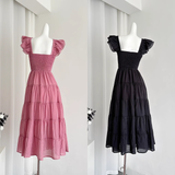A line Sleeveless Holiday Dresses Ankle Length Ruffles Pink Birthday Outfits SD276