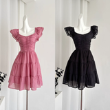 A line Sleeveless Holiday Dresses Short Ruffles Pink Birthday Outfits SD275