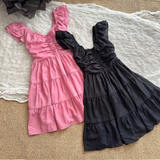 A line Sleeveless Holiday Dresses Short Ruffles Pink Birthday Outfits SD275