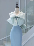 Mermaid Blue Satin Long Evening Dress Prom Dresses SD2772
