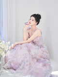 A Line Spaghetti Straps Pink Floral Long Length Evening Dress Prom Dresses SD2773