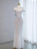 Mermaid Off The Shoulder Silver Sequin Evening Dress Prom Dresses SD2774