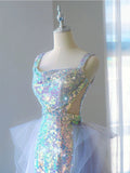Mermaid Square Neckline Sequin Long Evening Dress Prom Dresses SD2775