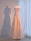 A Line Sweetheart Pink Sequin Long Length Evening Dress Prom Dresses SD2776