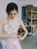 A Line One Shoulder Silver Sequin Long Length Evening Dress Prom Dresses SD2777