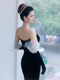 Mermaid Sweetheart Neckline Black Tulle Long Evening Dress Prom Dresses SD2779