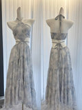 A line Halter Sleeveless Holiday Dresses Blue Floral Beach Dress Birthday Outfits SD277