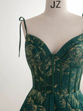 Ball Gown Spaghetti Straps Satin Green Long Length Evening Dress Prom Dresses SD2787