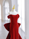 Mermaid Off The Shoulder Burgundy Satin Long Evening Dress Prom Dresses SD2788