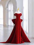 Mermaid Off The Shoulder Burgundy Satin Long Evening Dress Prom Dresses SD2788