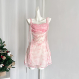 Sheath Straps Sleeveless Floral Pink Dress Short Holiday Dresses SD278