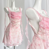 Sheath Straps Sleeveless Floral Pink Dress Short Holiday Dresses SD278