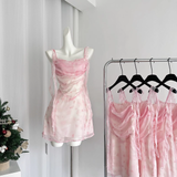 Sheath Straps Sleeveless Floral Pink Dress Short Holiday Dresses SD278