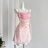 Sheath Straps Sleeveless Floral Pink Dress Short Holiday Dresses SD278