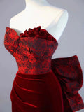 Mermaid Sweetheart Wine Red Velvet Long Evening Dress Prom Dresses SD2794