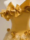 A line Strapless Yellow Tulle Long Prom Dress Party Dress SD2795