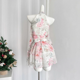 A line Halter Rose Flower Sleeveless Floral Pink Dress Short Holiday Dresses SD279