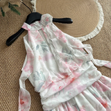 A line Halter Rose Flower Sleeveless Floral Pink Dress Short Holiday Dresses SD279