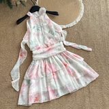 A line Halter Rose Flower Sleeveless Floral Pink Dress Short Holiday Dresses SD279