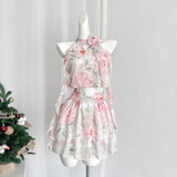 A line Halter Rose Flower Sleeveless Floral Pink Dress Short Holiday Dresses SD279