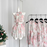 A line Halter Rose Flower Sleeveless Floral Pink Dress Short Holiday Dresses SD279