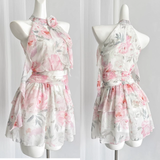 A line Halter Rose Flower Sleeveless Floral Pink Dress Short Holiday Dresses SD279