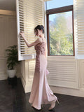 Mermaid Spaghetti Straps Pink Long Evening Dress Prom Dresses SD2804