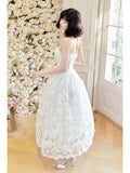 A Line Spaghetti Straps White Lace Long Length Evening Dress Prom Dresses SD2810
