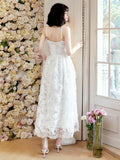 A Line Spaghetti Straps White Lace Long Length Evening Dress Prom Dresses SD2810