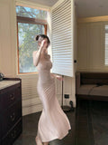 Mermaid Spaghetti Straps Pink Ankle Length Evening Dress Prom Dresses SD2811
