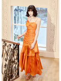 Mermaid Spaghetti Straps Organge Ankle Length Evening Dress Prom Dresses SD2812