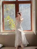 Mermaid Spaghetti Straps White Long Evening Dress Prom Dresses SD2813